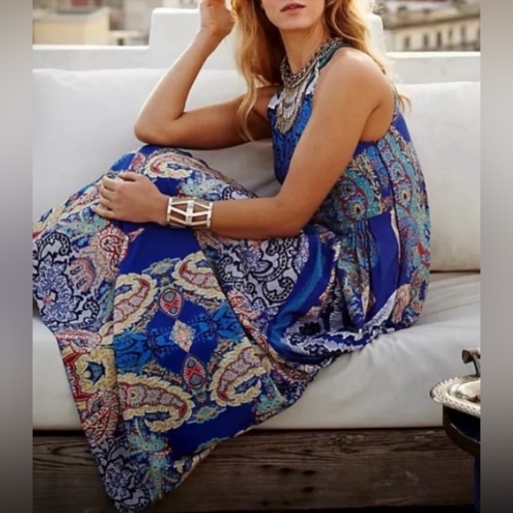 Ranna Gill Dresses & Skirts - Anthropologie Ranna Gill Blue Multicolor Embellished Neckline in Size 4